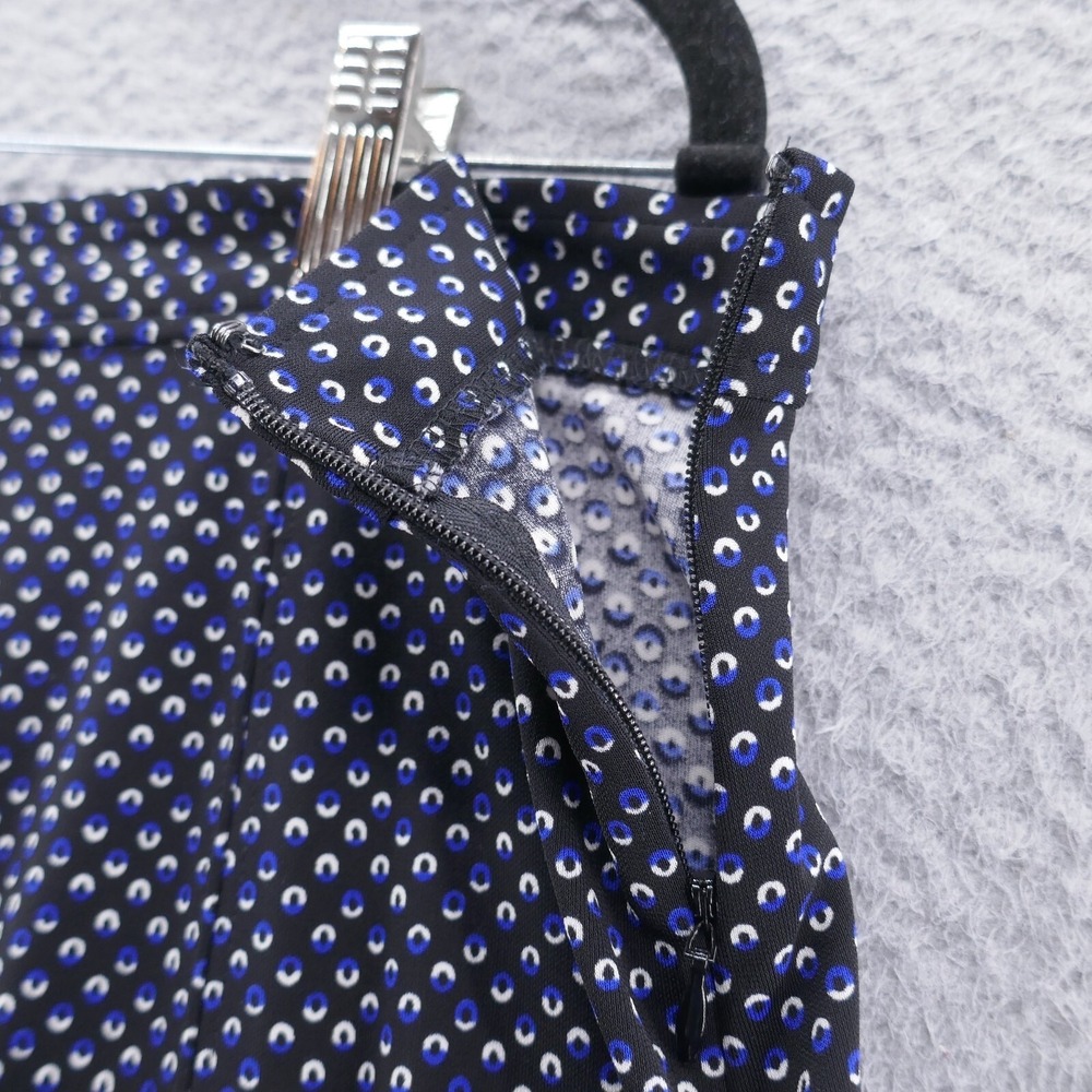 Talbots Petites Womens 14P Navy Blue Geometric Circle Print‎ ALine Flounce Skirt - Picture 9 of 11
